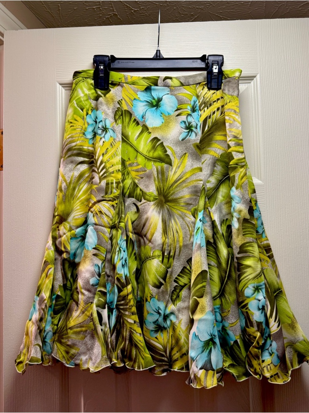 Nyguard Tropical Floral A-Line Skirt in Lime Green and Aqua Size 6